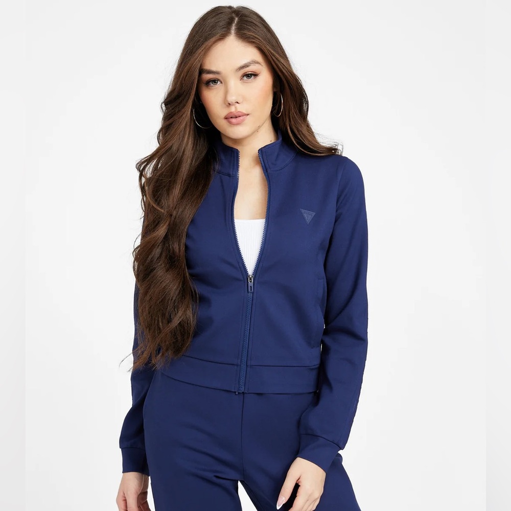 GUESS Women’s Audrey Ponte Navy Full Zip Mink Jacket